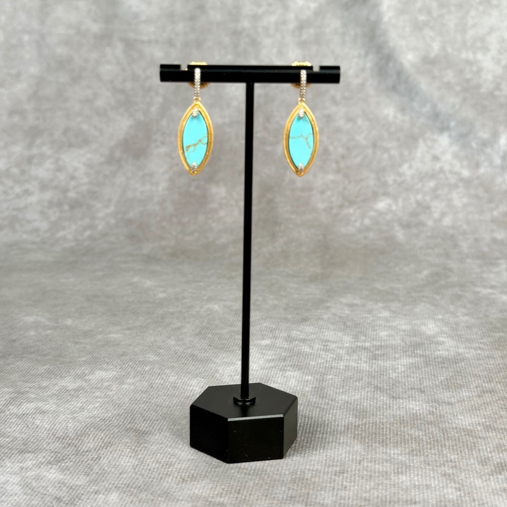 Freida Rothman Turquoise Marquise Drop Earrings 14K Gold Plated Sterling Silver
